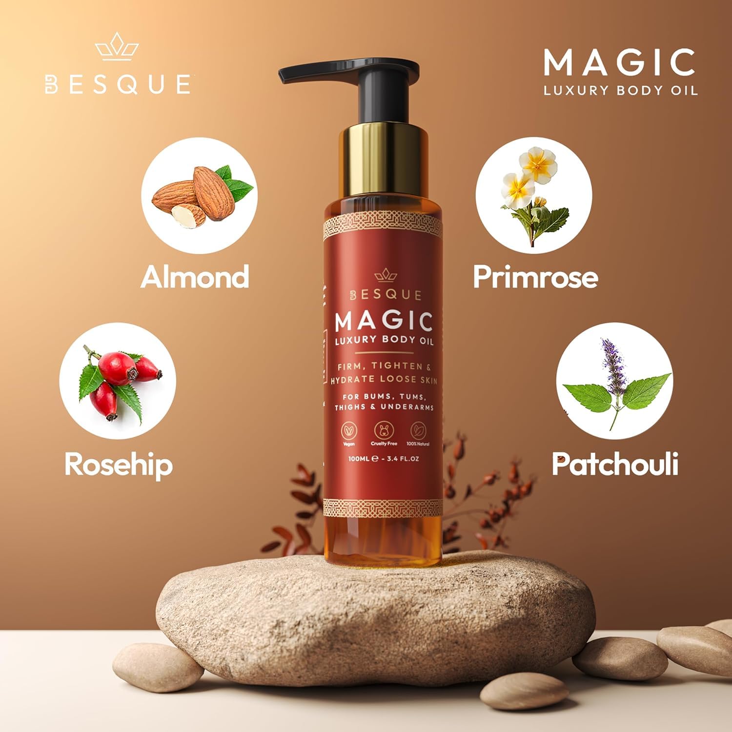 Magic Body Oil, 3.38 FL OZ, after Shower Body Oil for Women, Hydrating Skin Care for Full Body That Plumps, Tightens, and Firms Skin with Natural Ingredients, Luxury Spa Gifts - Pack of 1